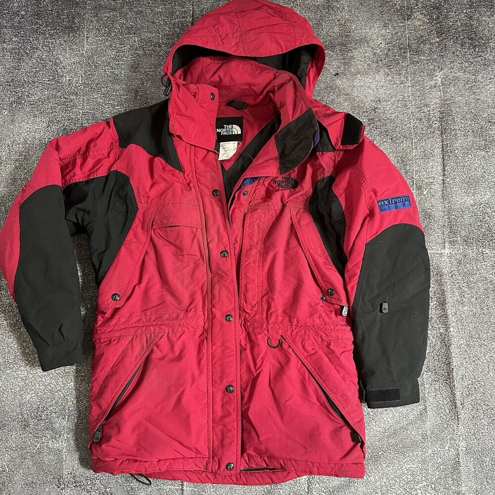 Women's Vintage 90's The North Face Pink Black Hooded Puffer Coat Jacket Sz L